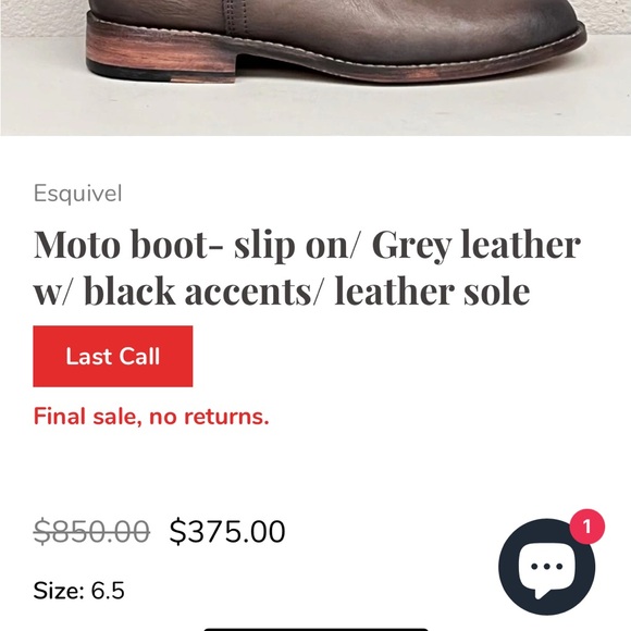 George Esquivel Gray Leather Moto Boot Size 7 - Picture 9 of 9